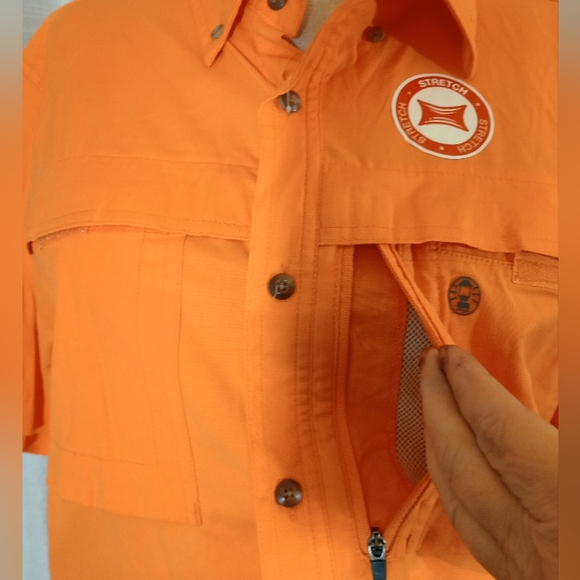 Coleman TAG Button Down Shirt, Orange, ZIP Pckts, Short Sleeves, Collar, Vents,M - Picture 11 of 14